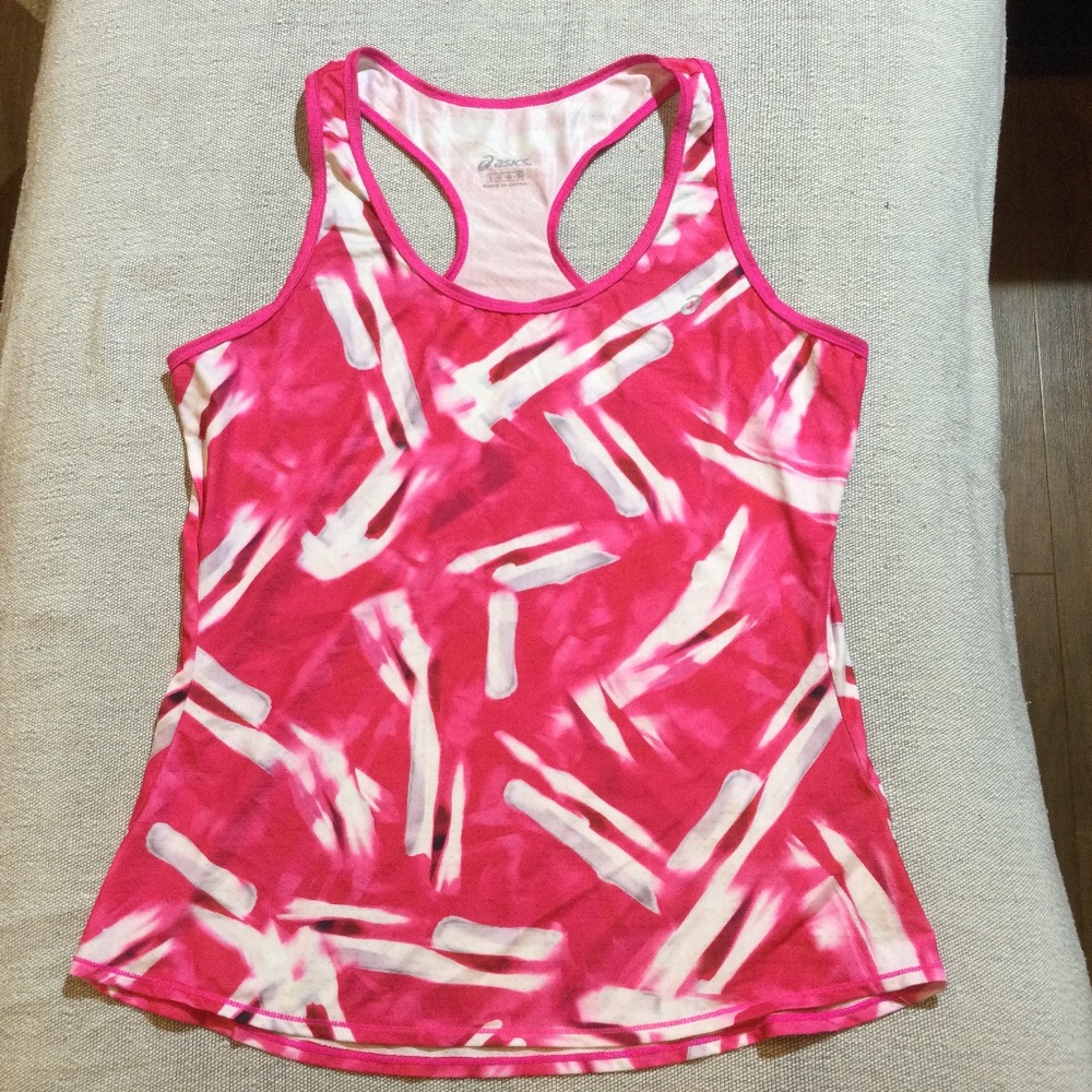 ASICS pink/ white racer back tank sz: L